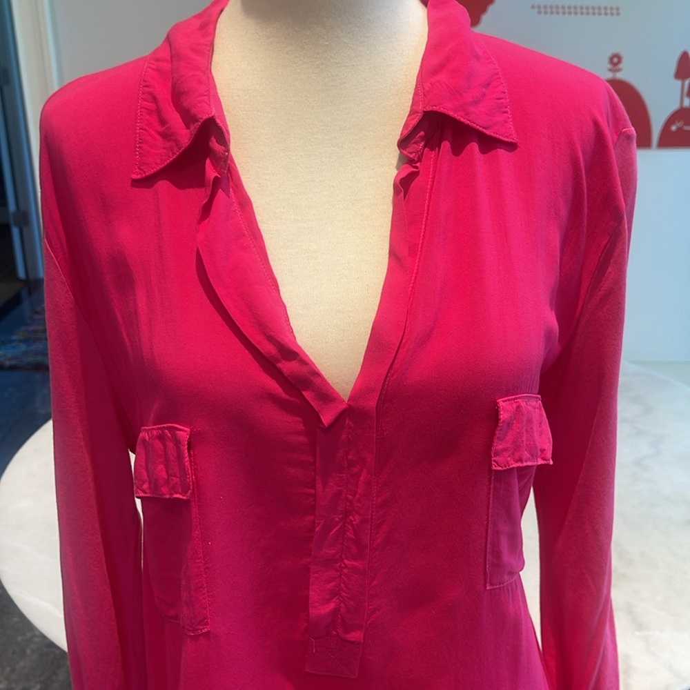 SOLD!!!! NWOT SPLENDID HOT PINK RAYON COTTON BLEND COLLARED L/S SHIRT. L - Picture 2 of 8